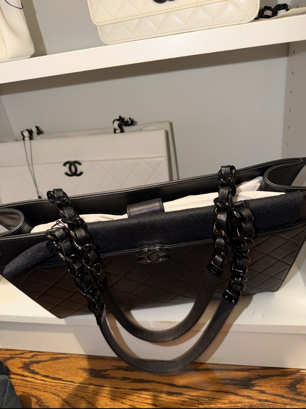 CHANEL Black Quilted Chain-Handle Tote - Picture 3 of 10